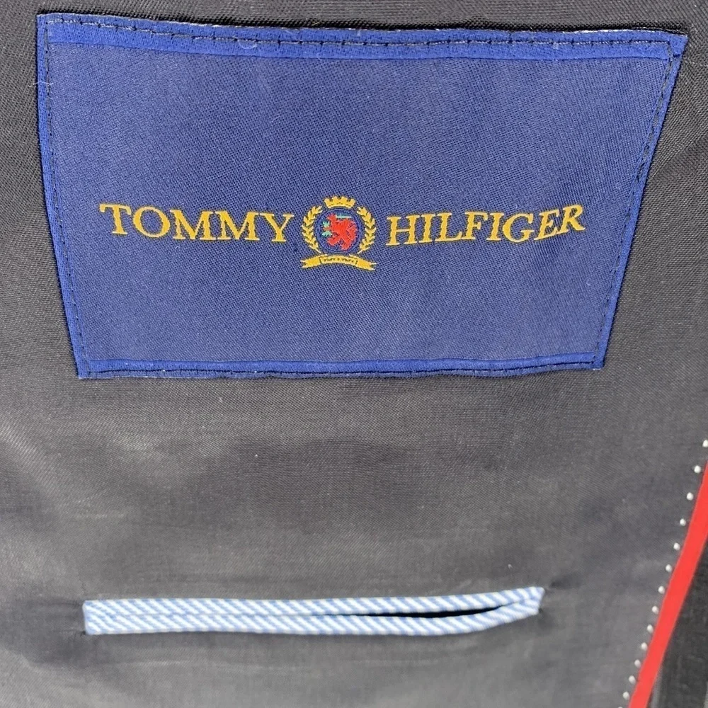TOMMY HILFIGER Black Pinstripe Wool Blazer 44 Long